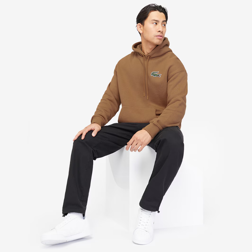 Lacoste Loose Fit Organic Cotton Big Croc HoodieCookie