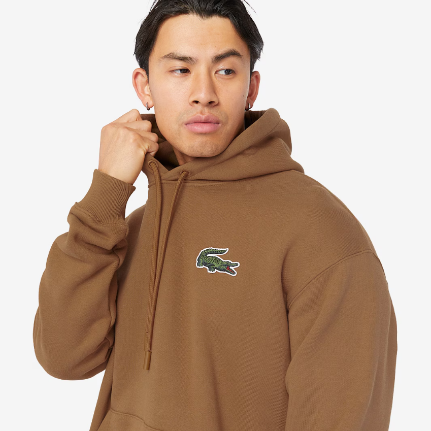Lacoste Loose Fit Organic Cotton Big Croc HoodieCookie
