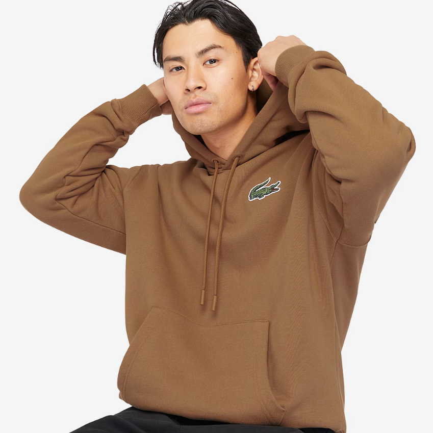 Lacoste Loose Fit Organic Cotton Big Croc HoodieCookie