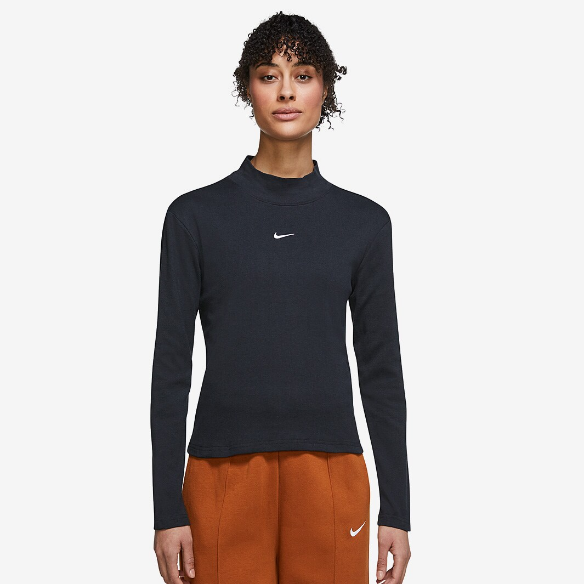 Nike Sportswear Womens Essential Mock Top LS - Black/White