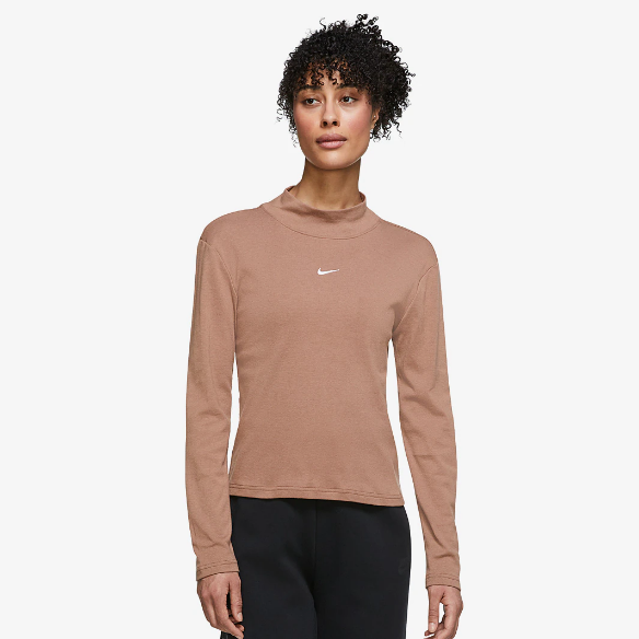 Nike Sportswear Womens Essential Mock Top LS - Archaeo Brown/White