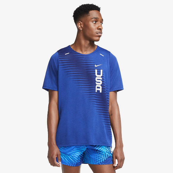 Nike USA Rise 365 Short Sleeve Top - Deep Royal Blue/Reflective Silv