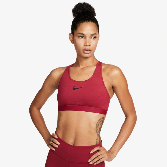 Nike Womens Dri-FIT Swoosh Adjustable Sports BraPomegranate/Pomegranate/Black