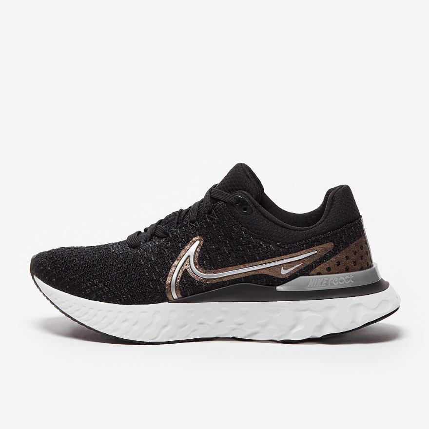 Nike Womens React Infinity Run Flyknit 3 - Black/Metallic Silver-Anthracite