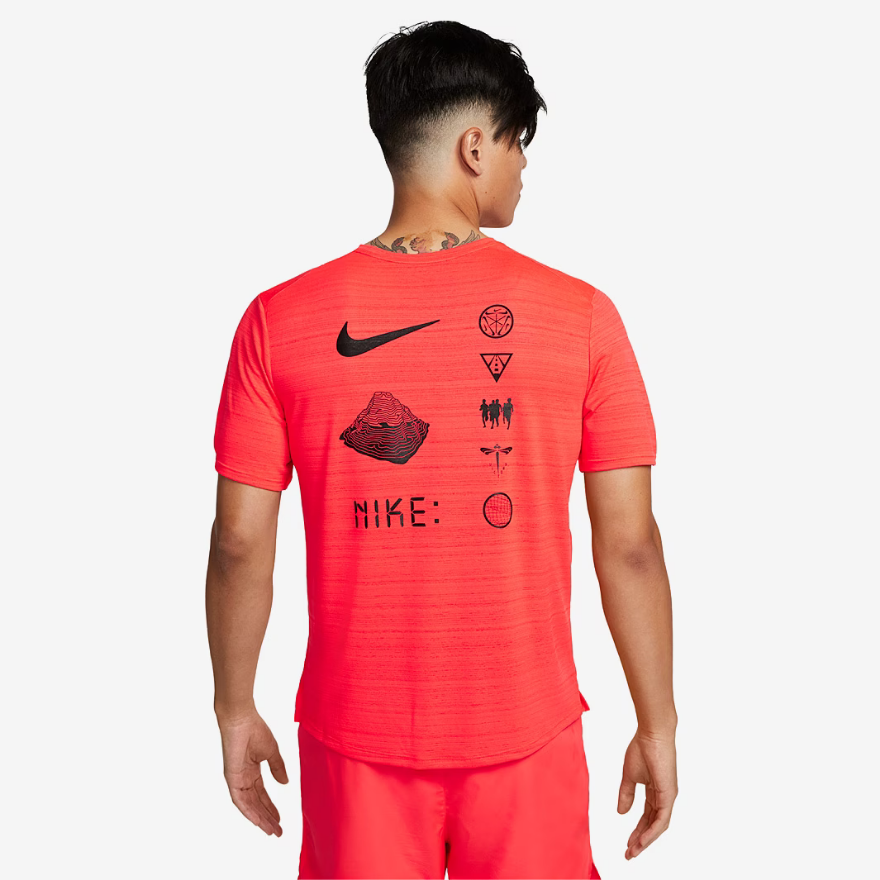 Nike Dri-FIT Miler Running T-Shirt - Bright Crimson/Black/Reflective Silv