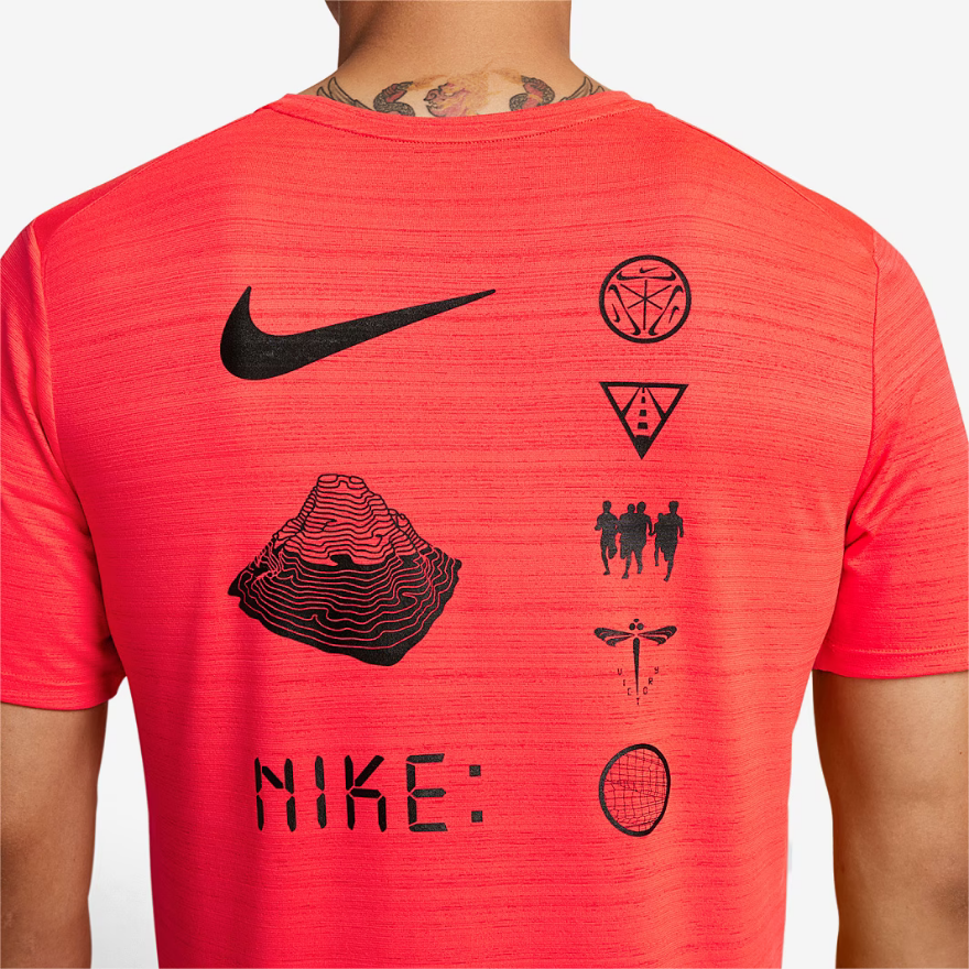 Nike Dri-FIT Miler Running T-Shirt - Bright Crimson/Black/Reflective Silv