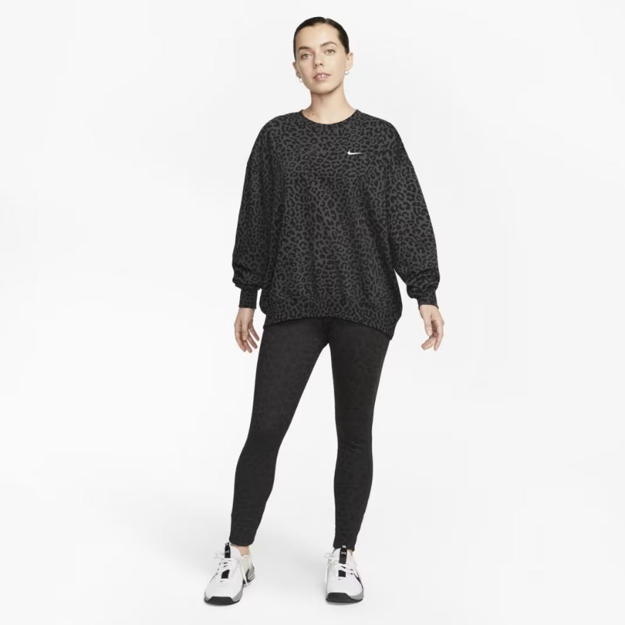 Nike Womens Dri-FIT Get Fit All-Over Leopard Print Crew Neck