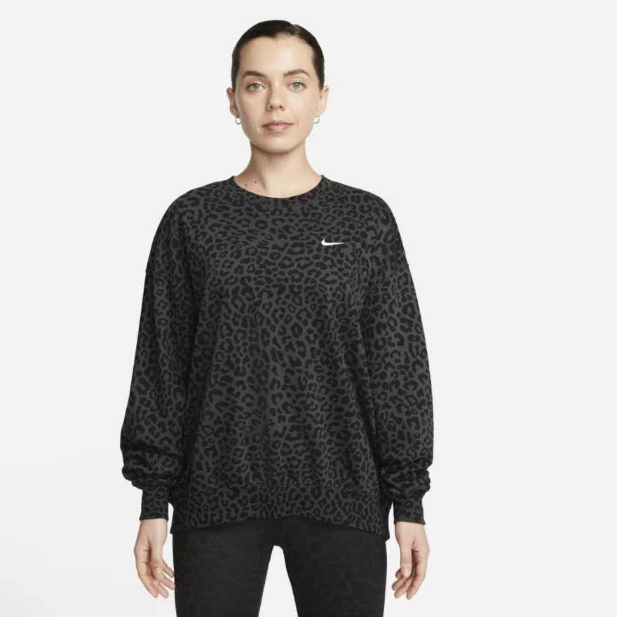 Nike Womens Dri-FIT Get Fit All-Over Leopard Print Crew Neck